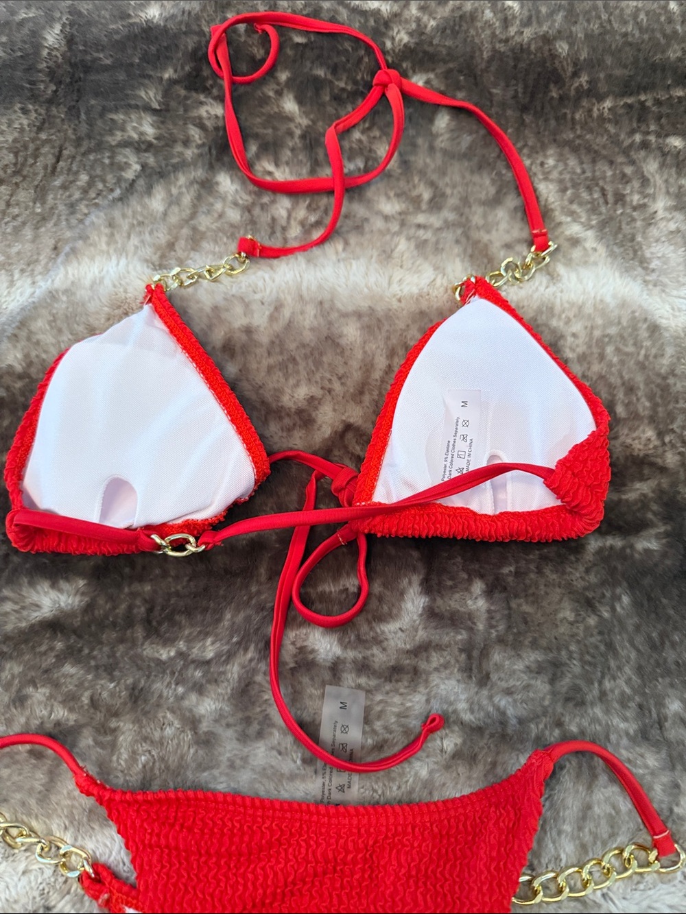 Red gold Chain-Accent Textured Bikini Set no brand size medium - Picture 4 of 5